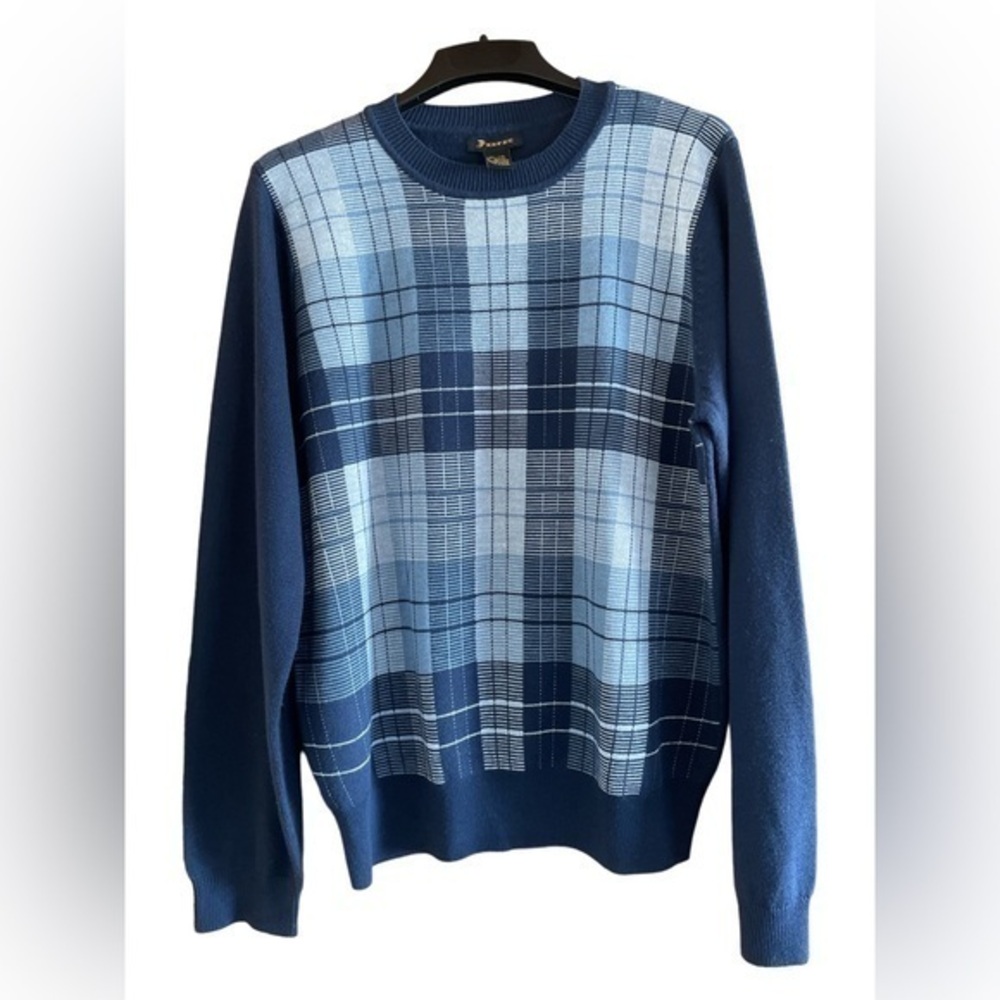 Fink Urban Outfitters Acrylic Wool Blend Sweater‎ Blue Plaid Crewneck Men’s XL